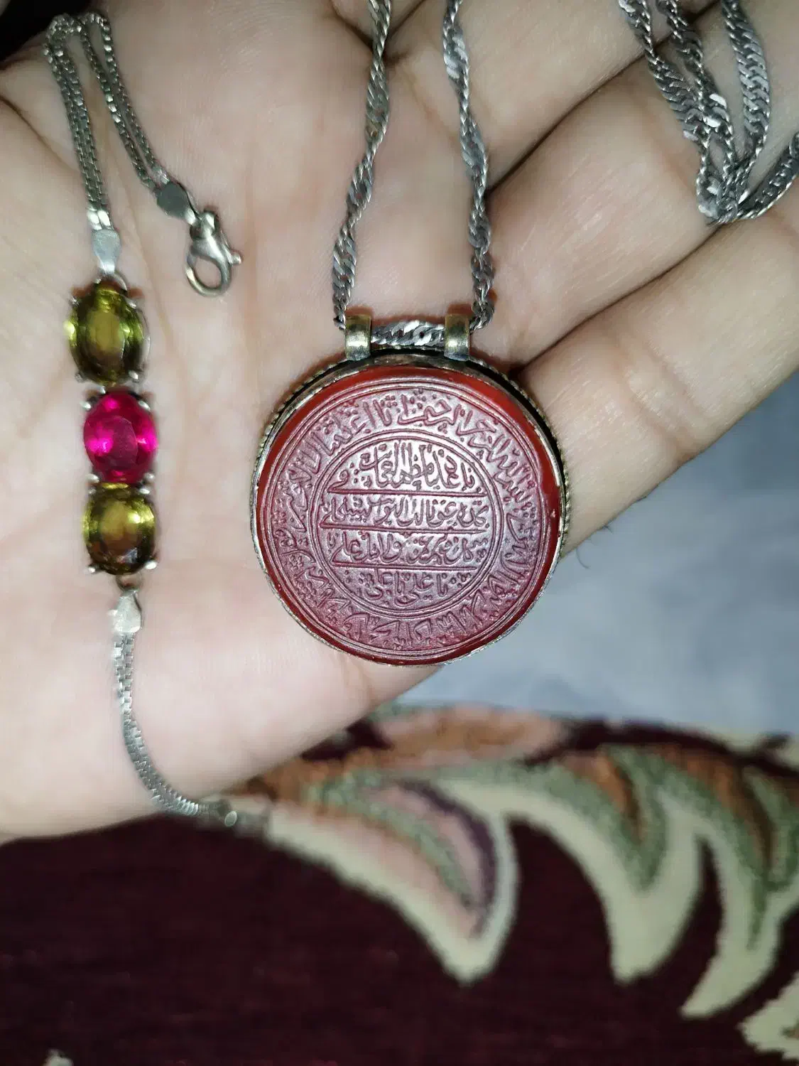 گردنبند نقره با دستبند نقره جواهر و پلاک خطی قدیمی|جواهرات|بیرجند, |دیوار