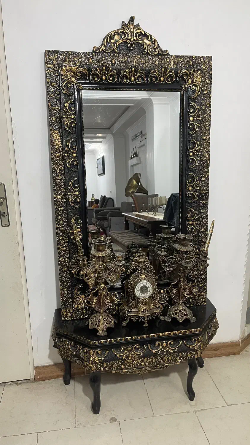 ست کامل کنسول، آینه و شمعدان و ساعت در حد نو|بوفه، ویترین، کنسول|بابل, |دیوار