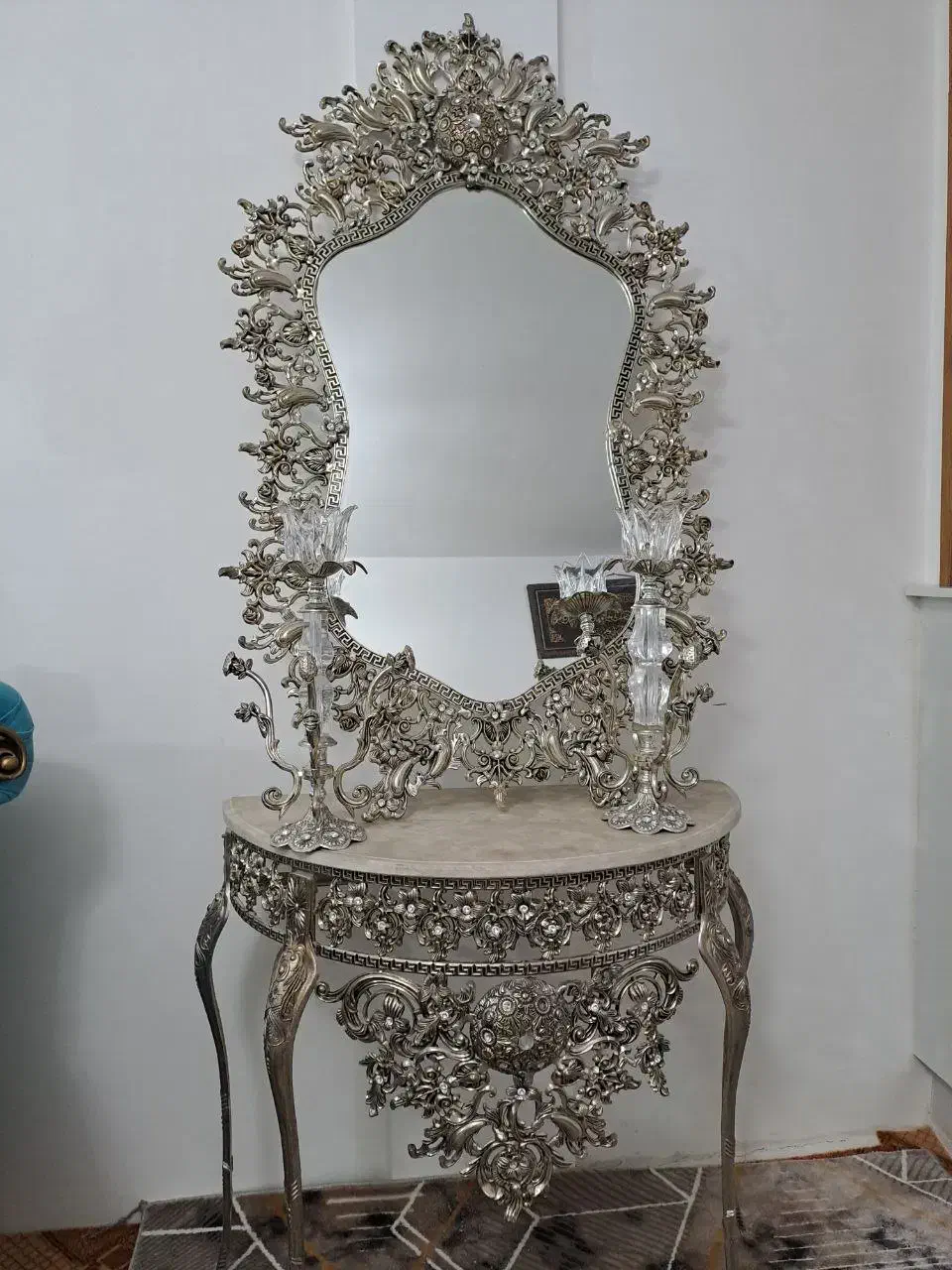 آیینه و شمعدان جنس شامپاژ|صنایع دستی و سایر لوازم تزئینی|تبریز, |دیوار