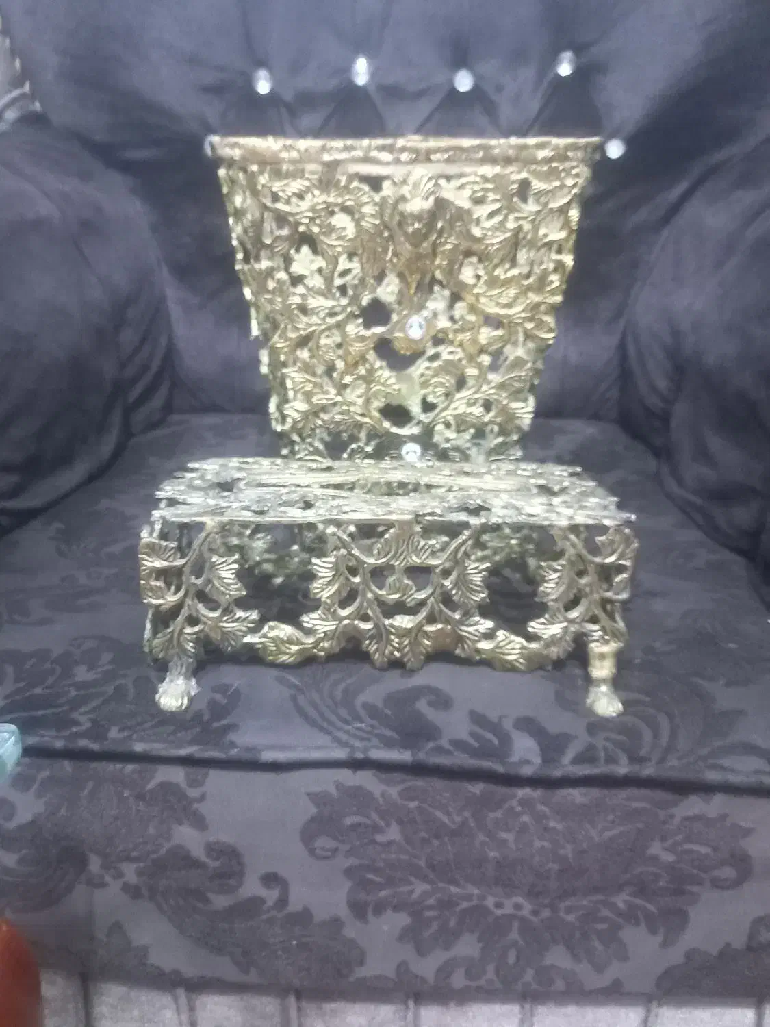 سطل آشغال و جای دستمال کاغذی  برنز|کلکسیون اشیاء عتیقه|پارس‌آباد, |دیوار