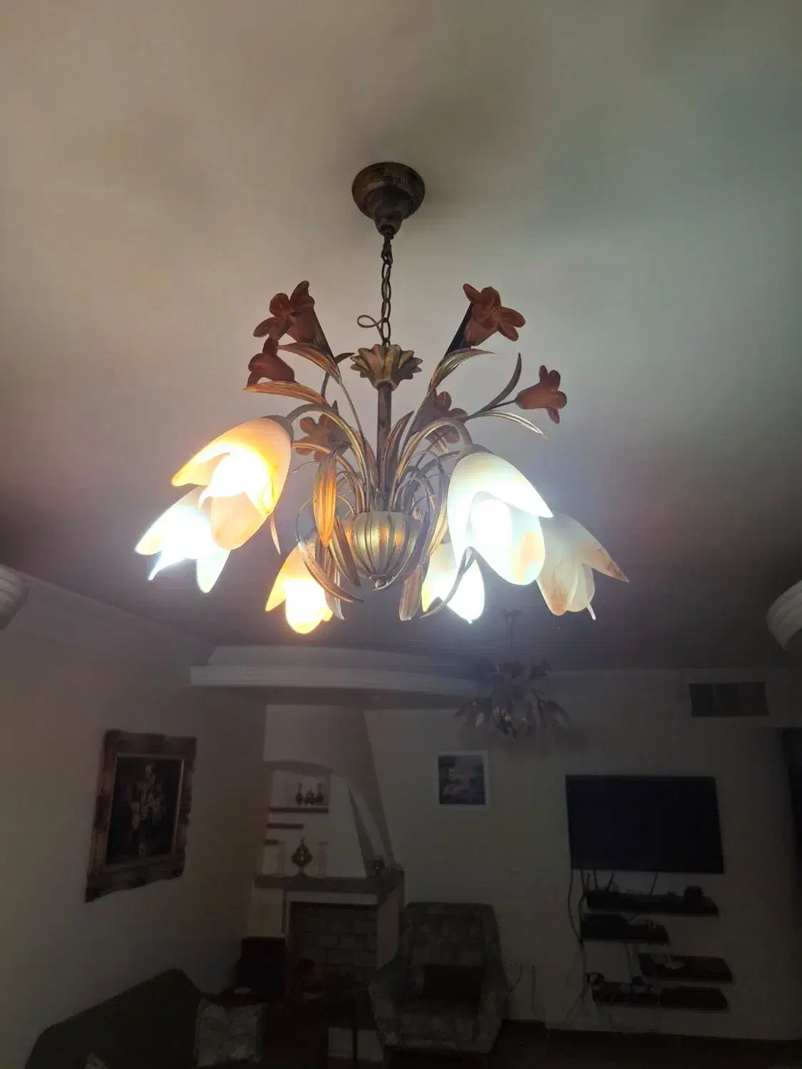 یک جفت لوستر شش شاخه فلزی کریستالی|لوستر و چراغ آویز|تهران, پونک|دیوار