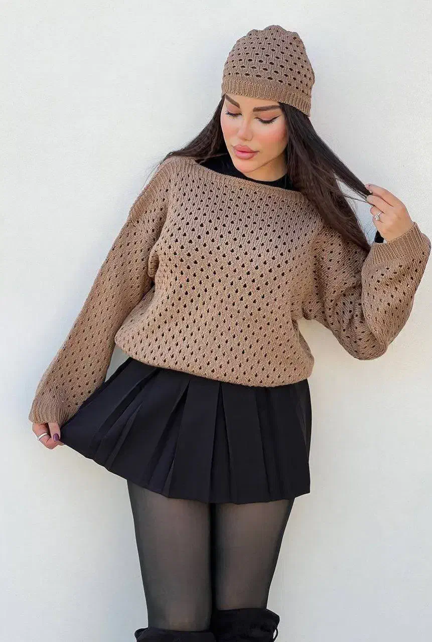 ست کلاه و کراپ بافت ترک|لباس|بیجار, |دیوار