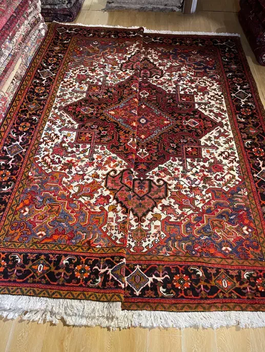 فرش جفت ۹ متری هریس پشم دستریس رنگ گیاهی کف کرم|فرش|تهران, سلسبیل شمالی|دیوار