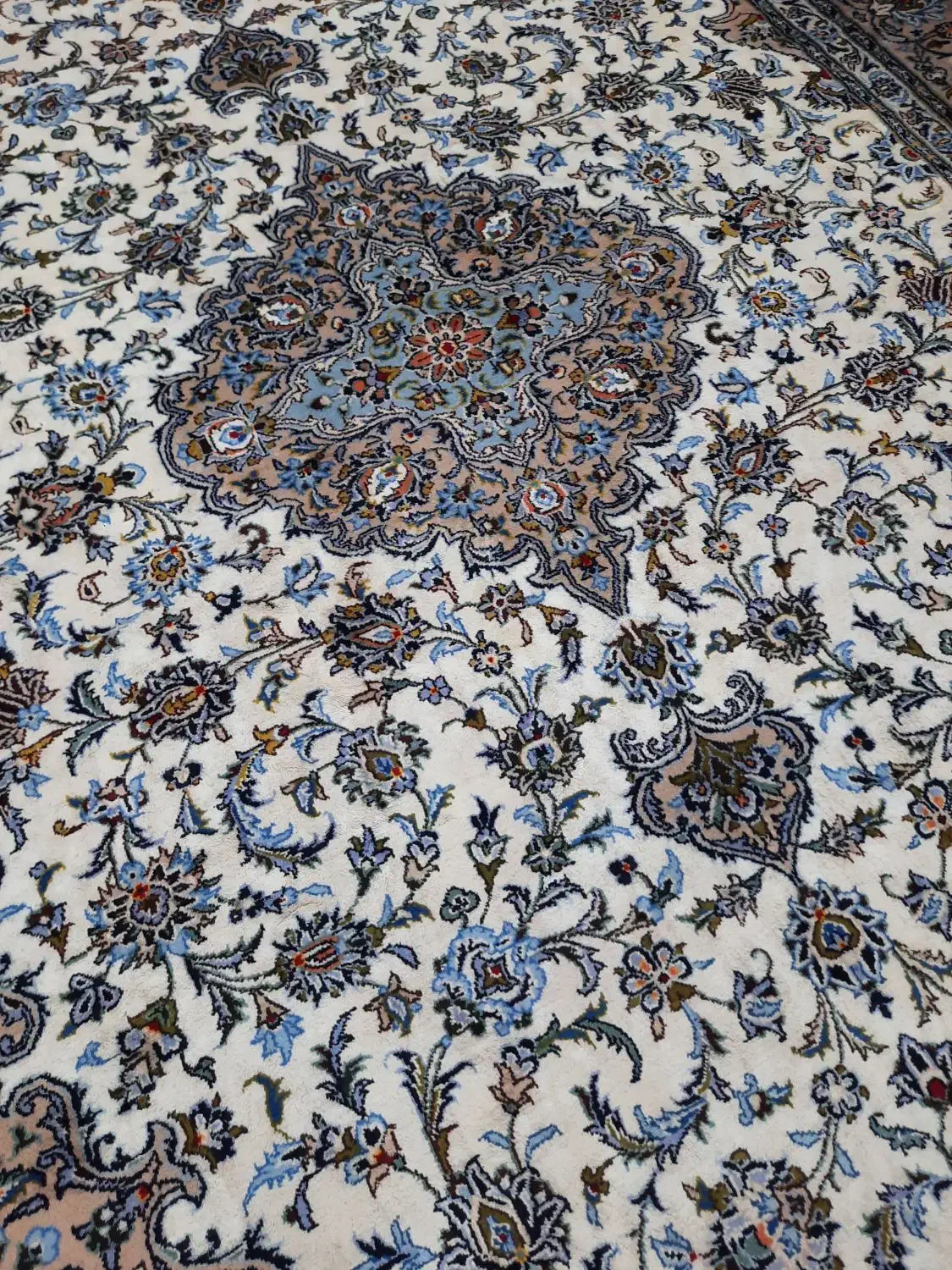 دستباف کاشان آبی فیروزه‌ای|فرش|سمنان, |دیوار