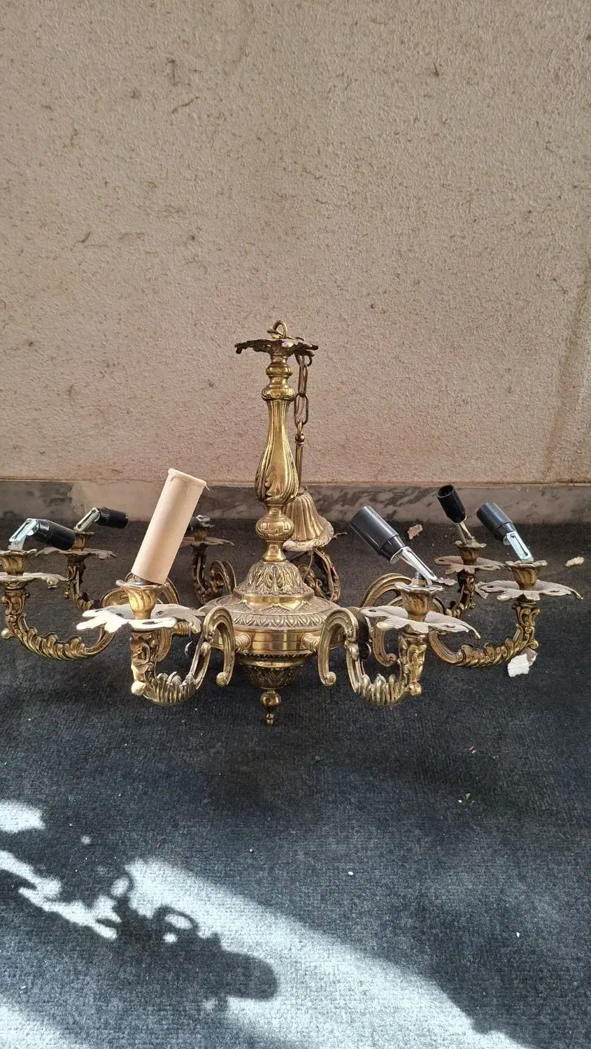 فروش ۳ لوستر برنجی قدیمی سنگین|لوستر و چراغ آویز|تهران, شکوفه|دیوار