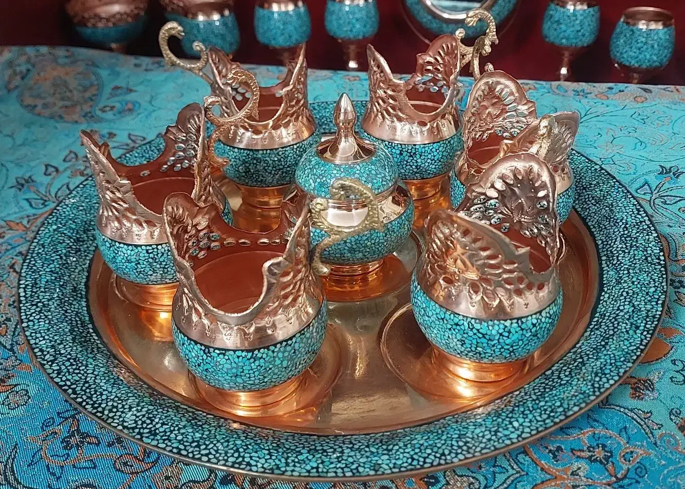 تعدادی ظروف فیروزه کوبی|صنایع دستی و سایر لوازم تزئینی|اصفهان, سرچشمه|دیوار