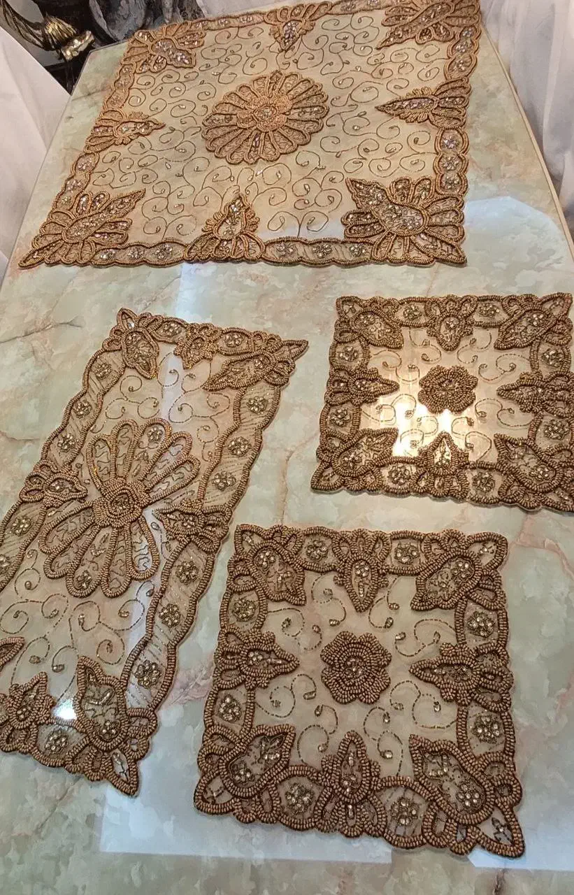 سته رومیزی ۴تیکه.کاردست|پرده، رانر، رومیزی|تهران, جنت‌آباد شمالی|دیوار