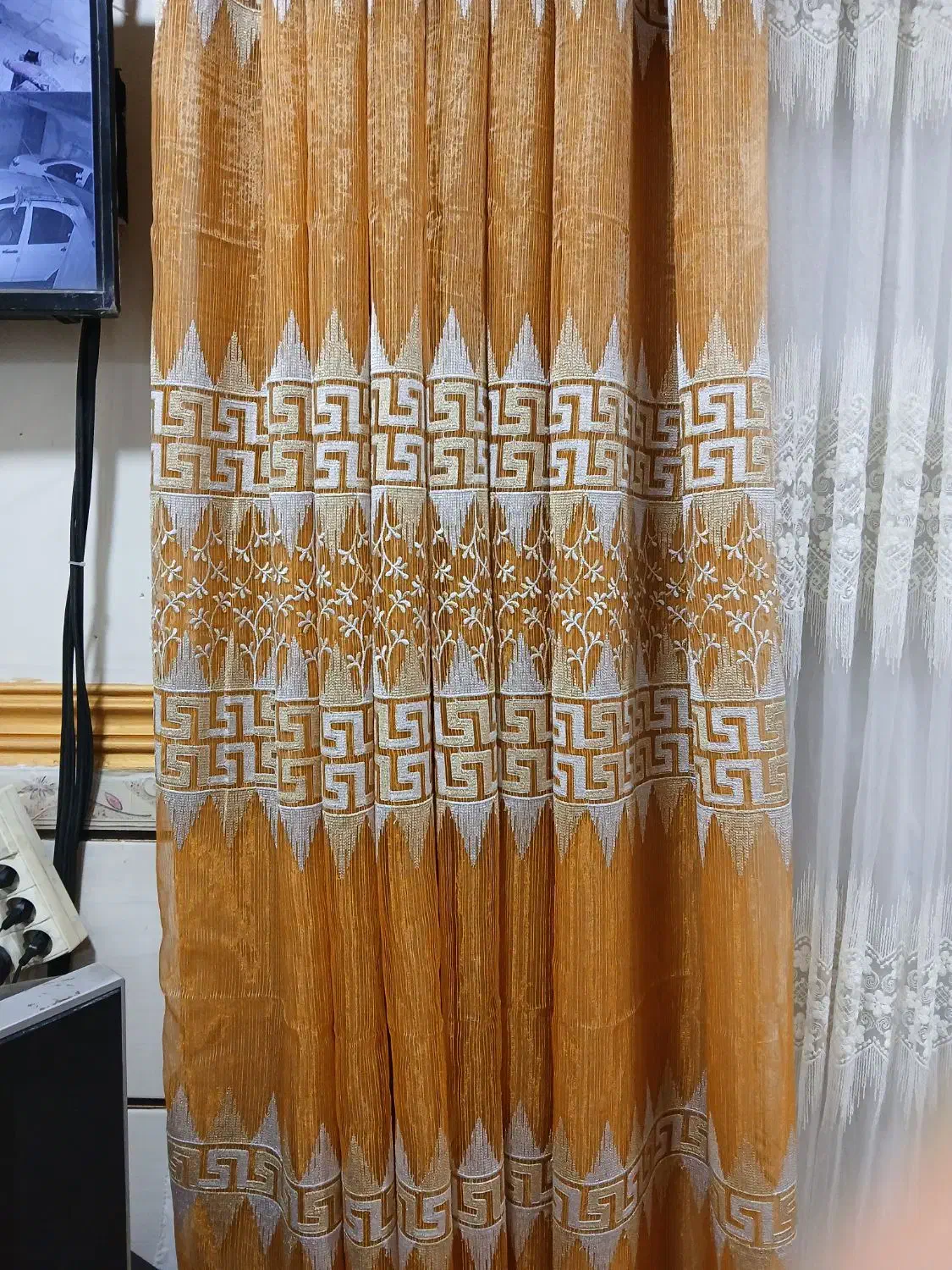 فروش پرده حریر رنگ خردلی|پرده، رانر، رومیزی|خرمشهر, |دیوار