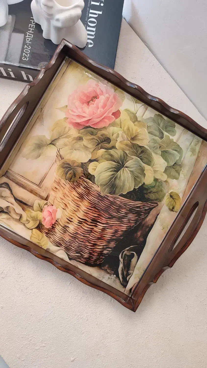 سینی چوبی رزینی|ظروف سرو و پذیرایی|قم, بلوار امین و ساحلی|دیوار