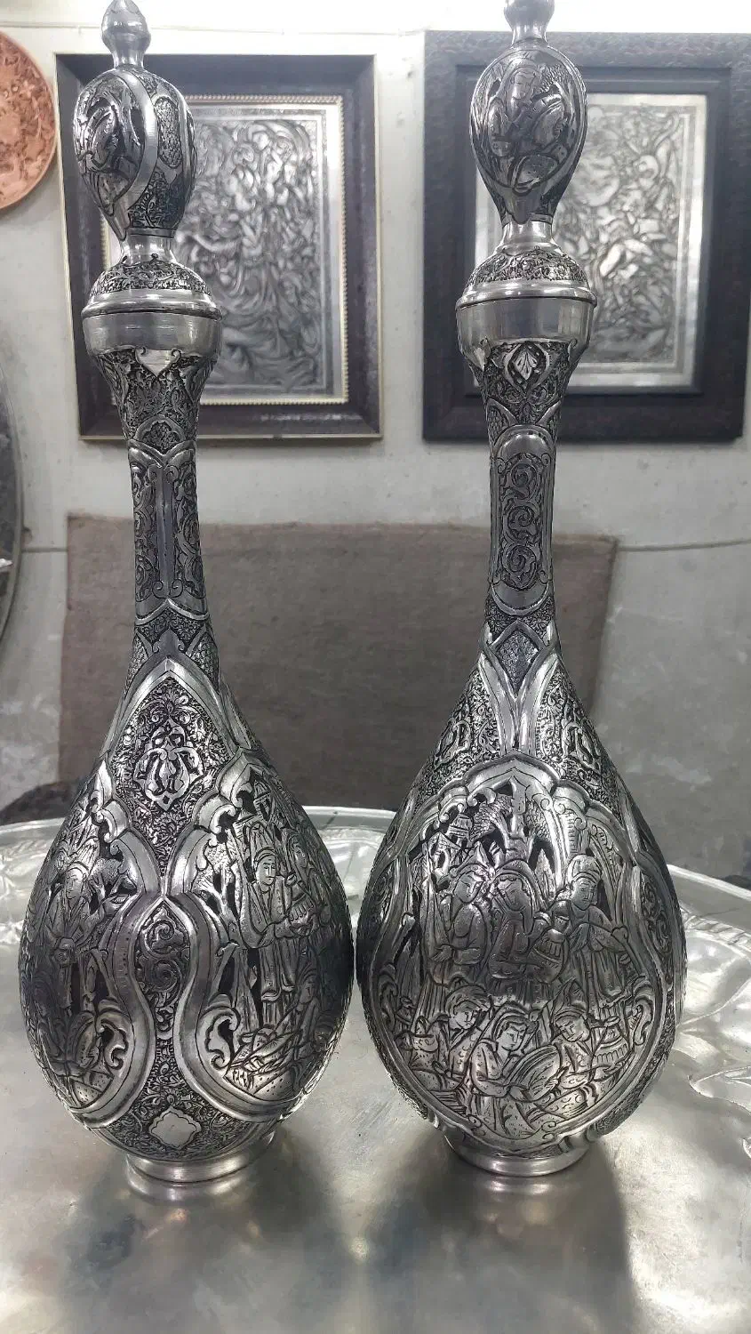 تنگ شرابی قلمزنی مسی|صنایع دستی و سایر لوازم تزئینی|اصفهان, نقش جهان|دیوار