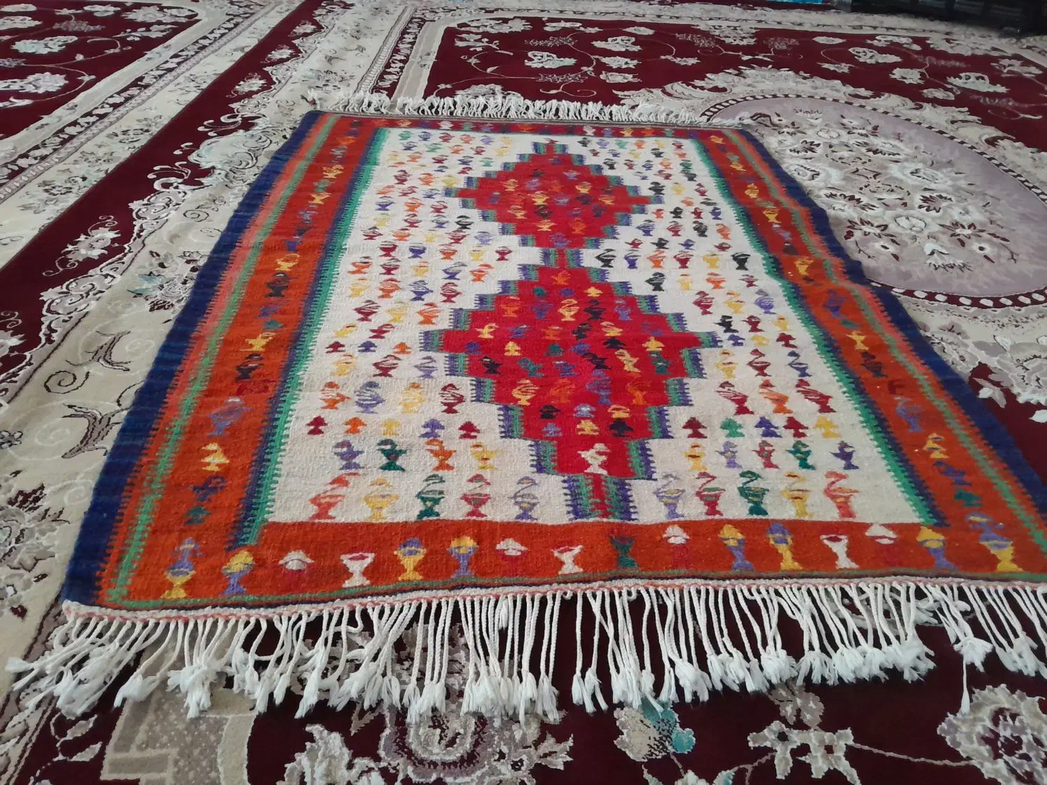 یک عدد گلیم دست بافت بانخ گوسفندی درابعاد۱×۱/۵|گلیم، جاجیم، گبه|هرسین, |دیوار