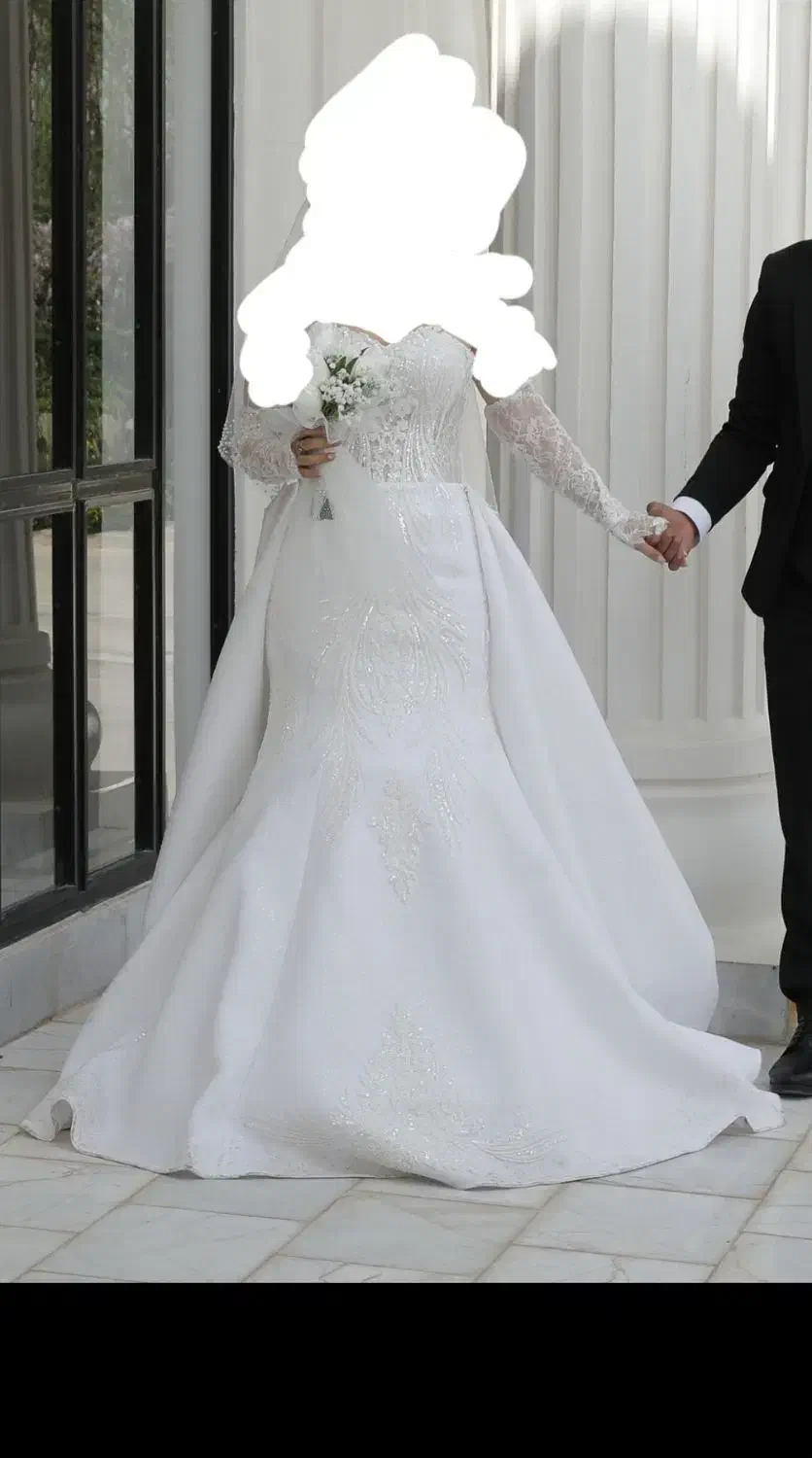 لباس عروس مدل ماهی دانتل فرانسه دودامنه شنل رایگان|لباس|پاکدشت, پاکدشت (مامازند)|دیوار