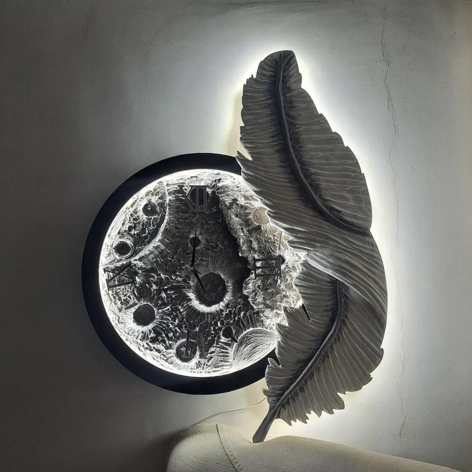 تابلو و ساعت ماه و پر نورانی با قاب و نور مخفی|ساعت دیواری و تزئینی|تهران, تهرانسر شرقی|دیوار