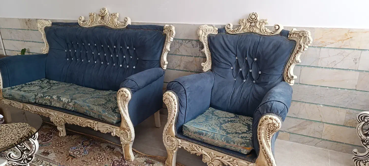 مبل سلطنتی هفت نفره فیروزه ای|مبلمان خانگی و میز عسلی|سلمان‌شهر, |دیوار