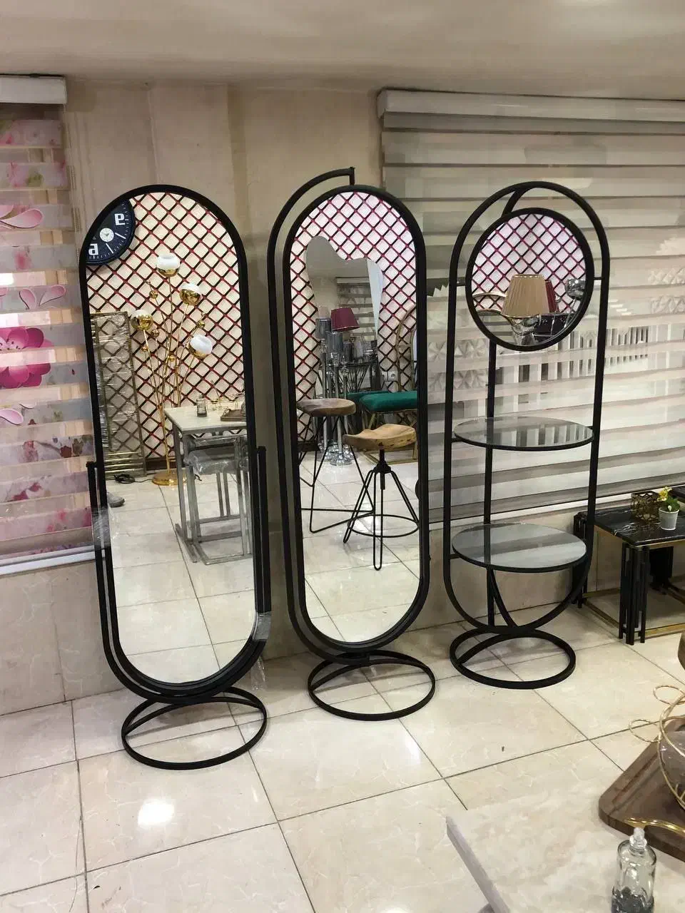 آیینه قدی ایستاده گردون چرخشی پایه دار استیل طلایی|آینه|آفتاب, |دیوار