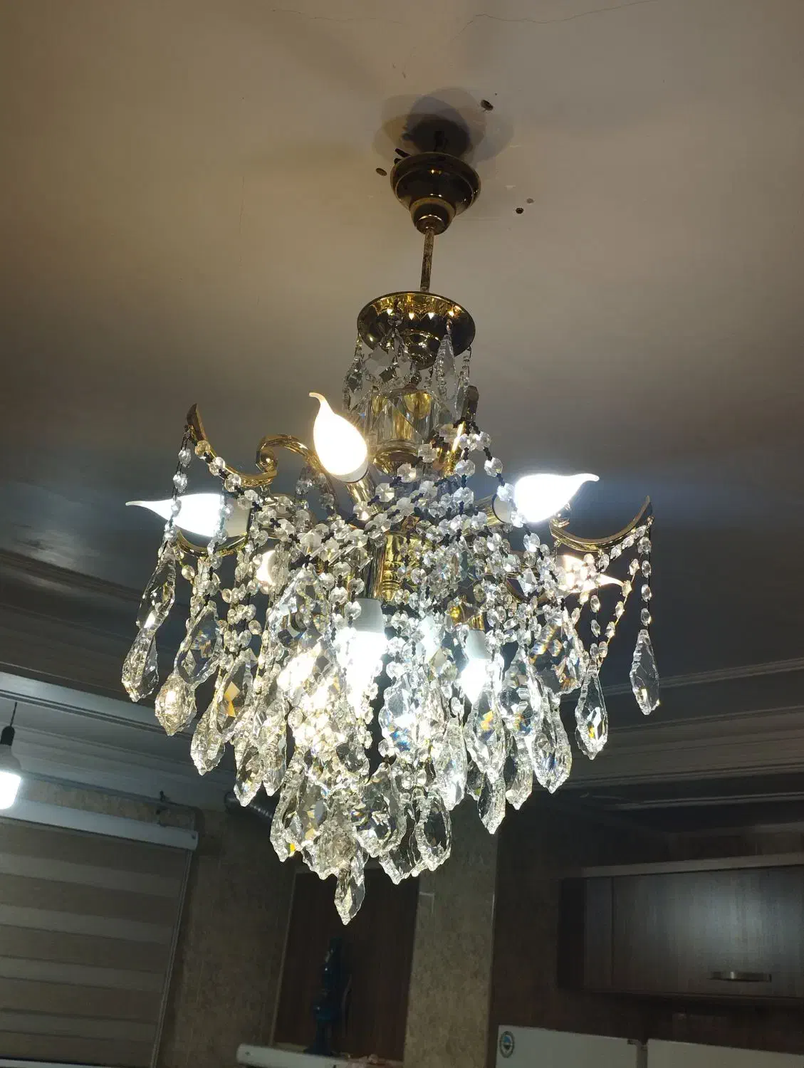 لوستر طلایی 9شاخه دوقلو|لوستر و چراغ آویز|بابل, |دیوار