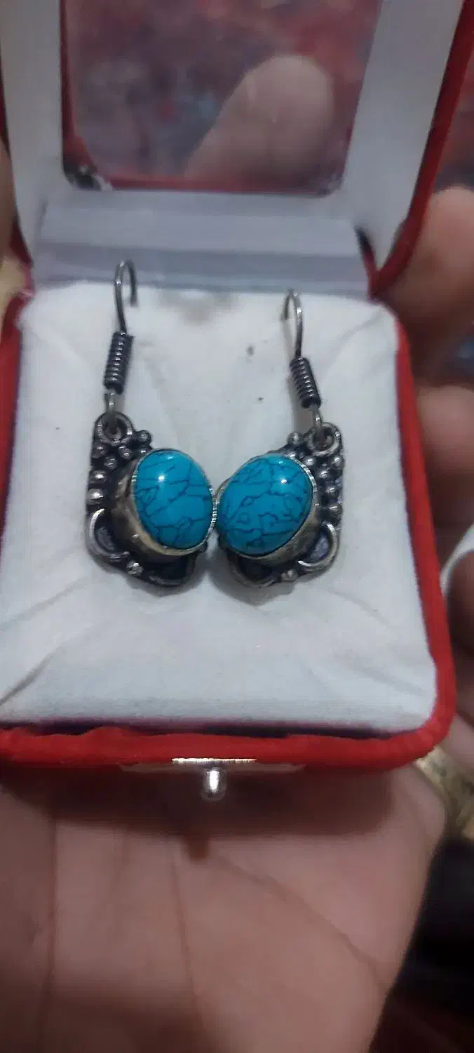 یک جفت گوشوار ورشو سنگهای روش فیروزه فروشی|بدلیجات|رفسنجان, |دیوار