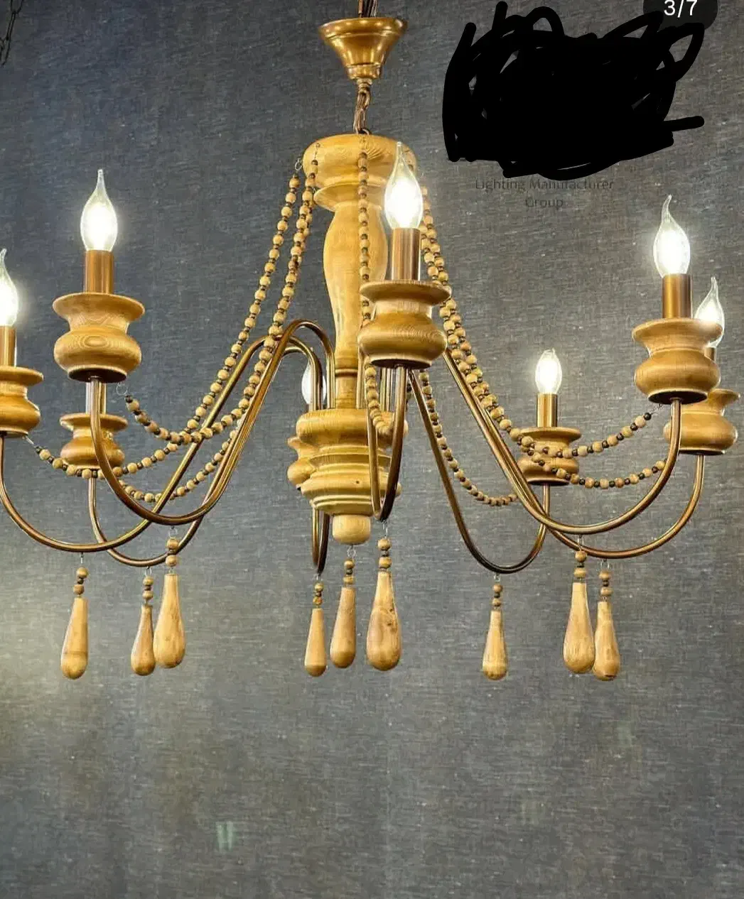 لوستر مهره ای چوب و فلز شیک|لوستر و چراغ آویز|ملایر, |دیوار