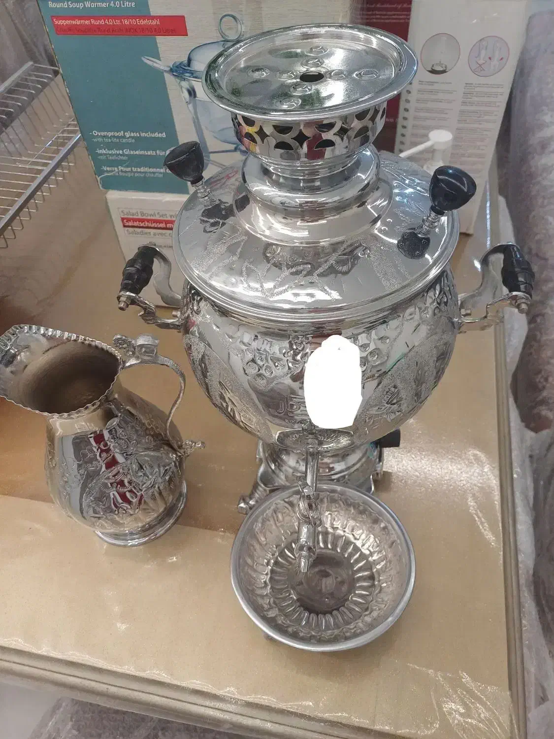 سماور استیل نو همراه با پارچ و کاسه استیل|سماور، چای‌ساز، قهوه‌ساز|تهران, بلوار کشاورز|دیوار