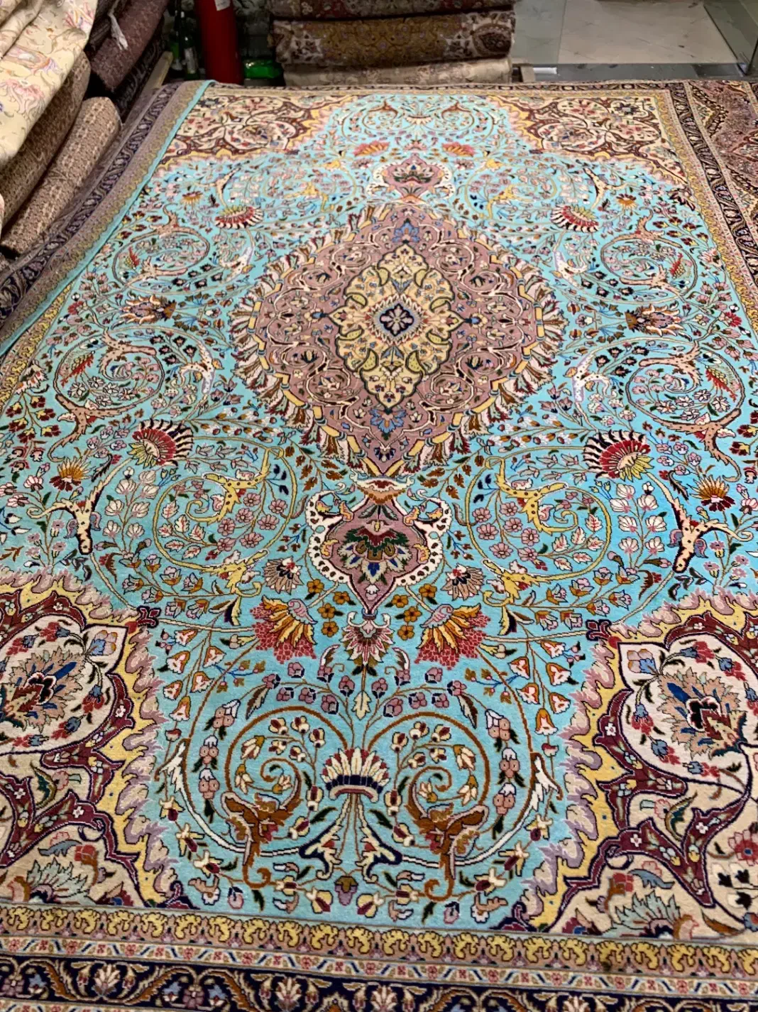 (فرش حق زاده)فرش۱۲متری۴۰رج تبریز رنگ خاص قیروزه ای|فرش|تبریز, |دیوار