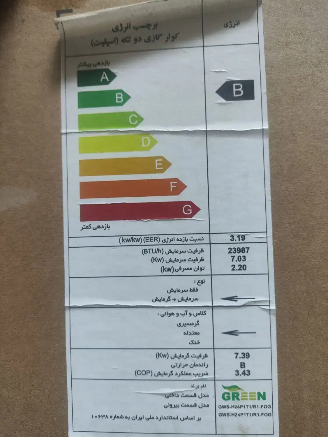 کولر گازی ۲۴۰۰۰ گرین|کولر گازی و فنکوئل|کوهسار (البرز), |دیوار