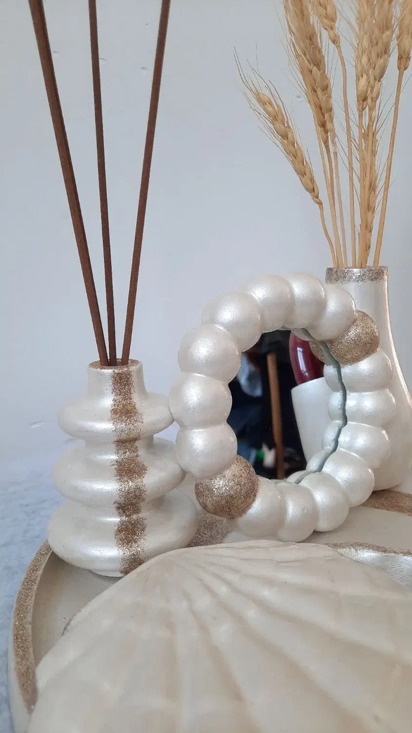 ست دکوری آرایشی صدفی طلایی|مجسمه، تندیس، ماکت|یزد, |دیوار