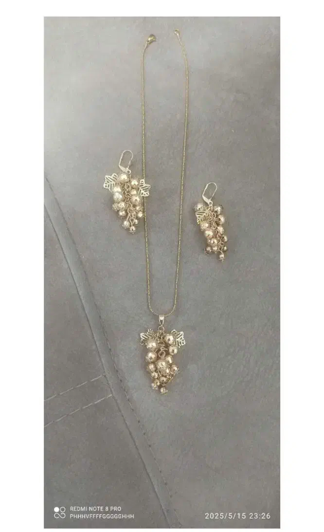 ست گردنبند و گوشواره طرح انگوری طلا روس|بدلیجات|وحیدیه, |دیوار