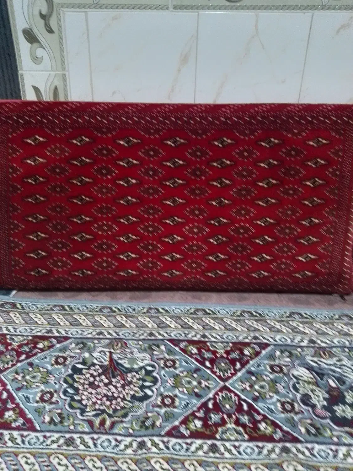 پشتی ترکمن درز حد نو یه قالیچه از پشم شتر|پشتی|گالیکش, |دیوار