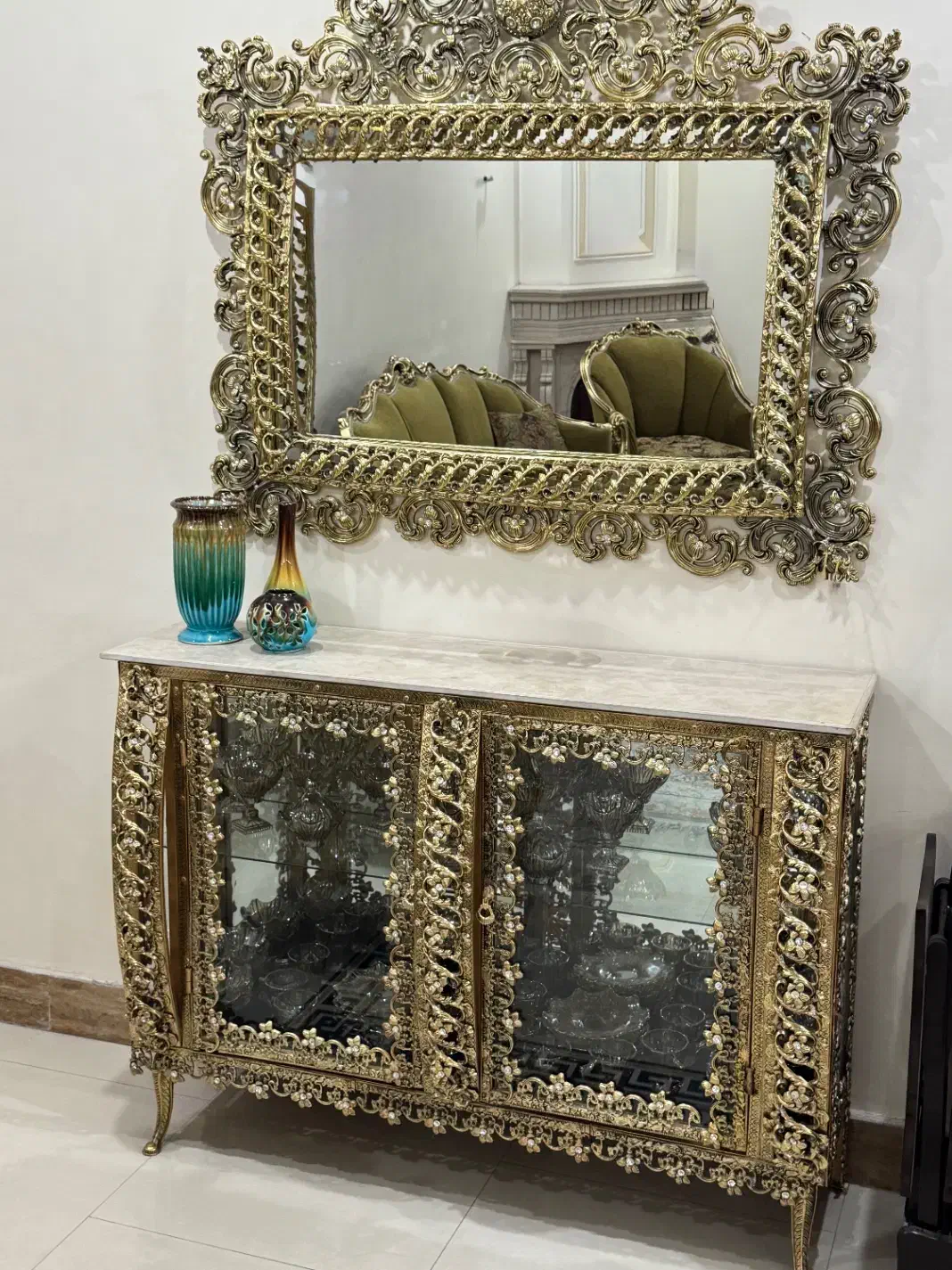 آینه کنسول آبکاری برنز|بوفه، ویترین، کنسول|تهران, آشتیانی|دیوار