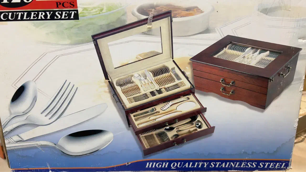 سرپیس قاشق چنگال جعبه چوبی|ظروف سرو و پذیرایی|قشم, |دیوار