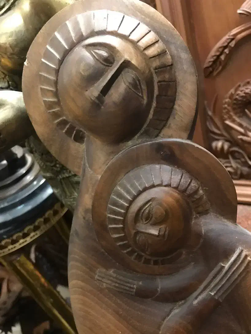 مجسمه چوبی مادر و فرزند ۵۵ سانت|مجسمه، تندیس، ماکت|تهران, مجیدیه|دیوار