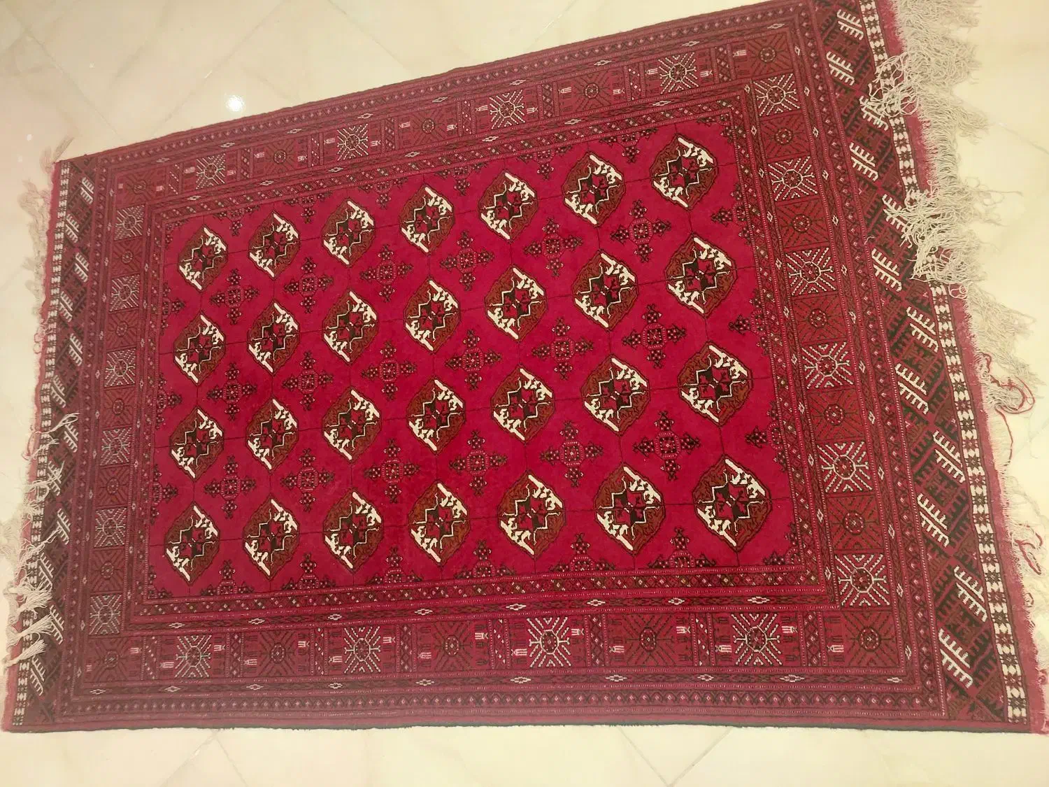 قالیچه دستی چله ابریشم ترکمن قرمز رنگ|فرش|مشهد, شهرآرا|دیوار