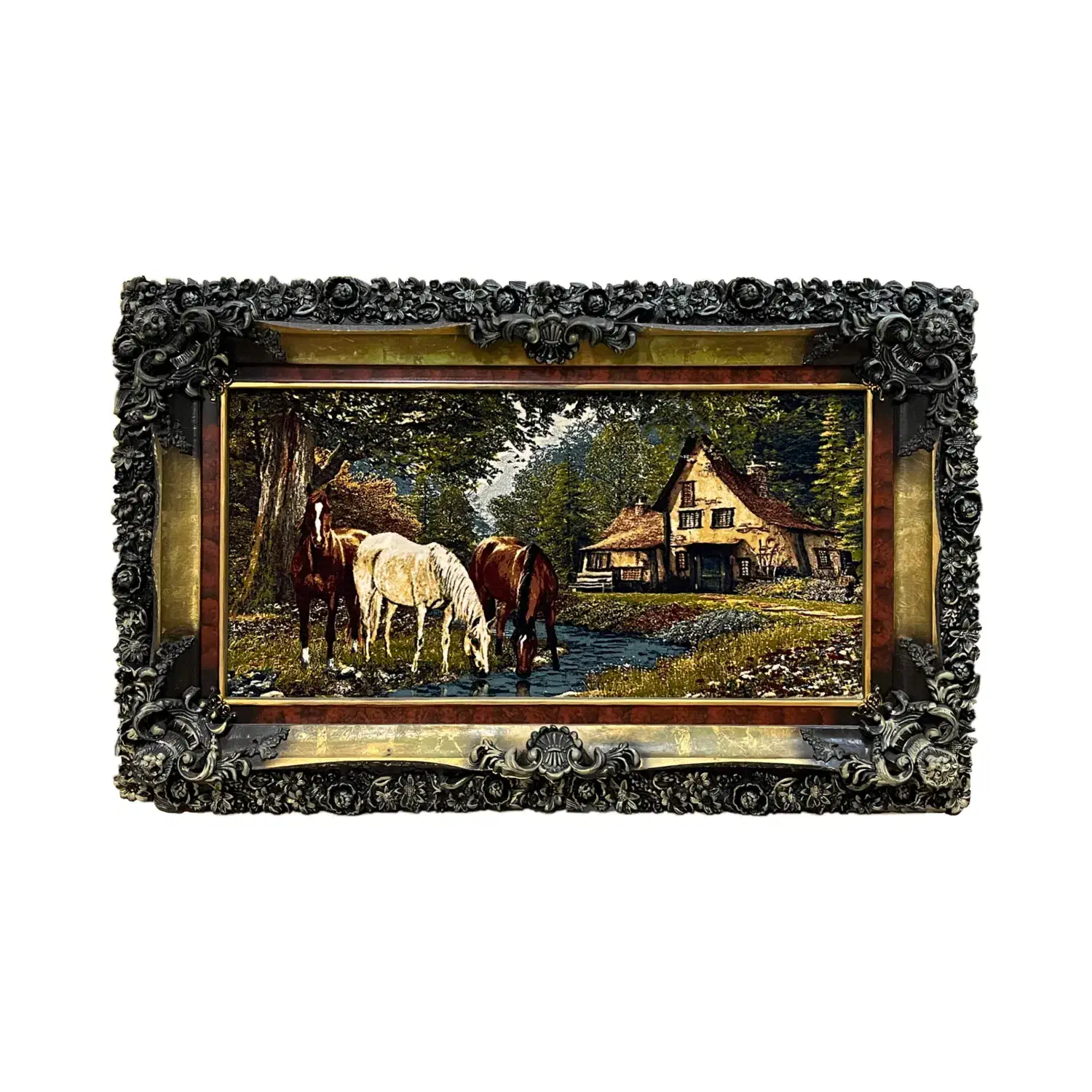 تابلو فرش ماشینی طرح کلبه و اسب|تابلو فرش|ساری, |دیوار