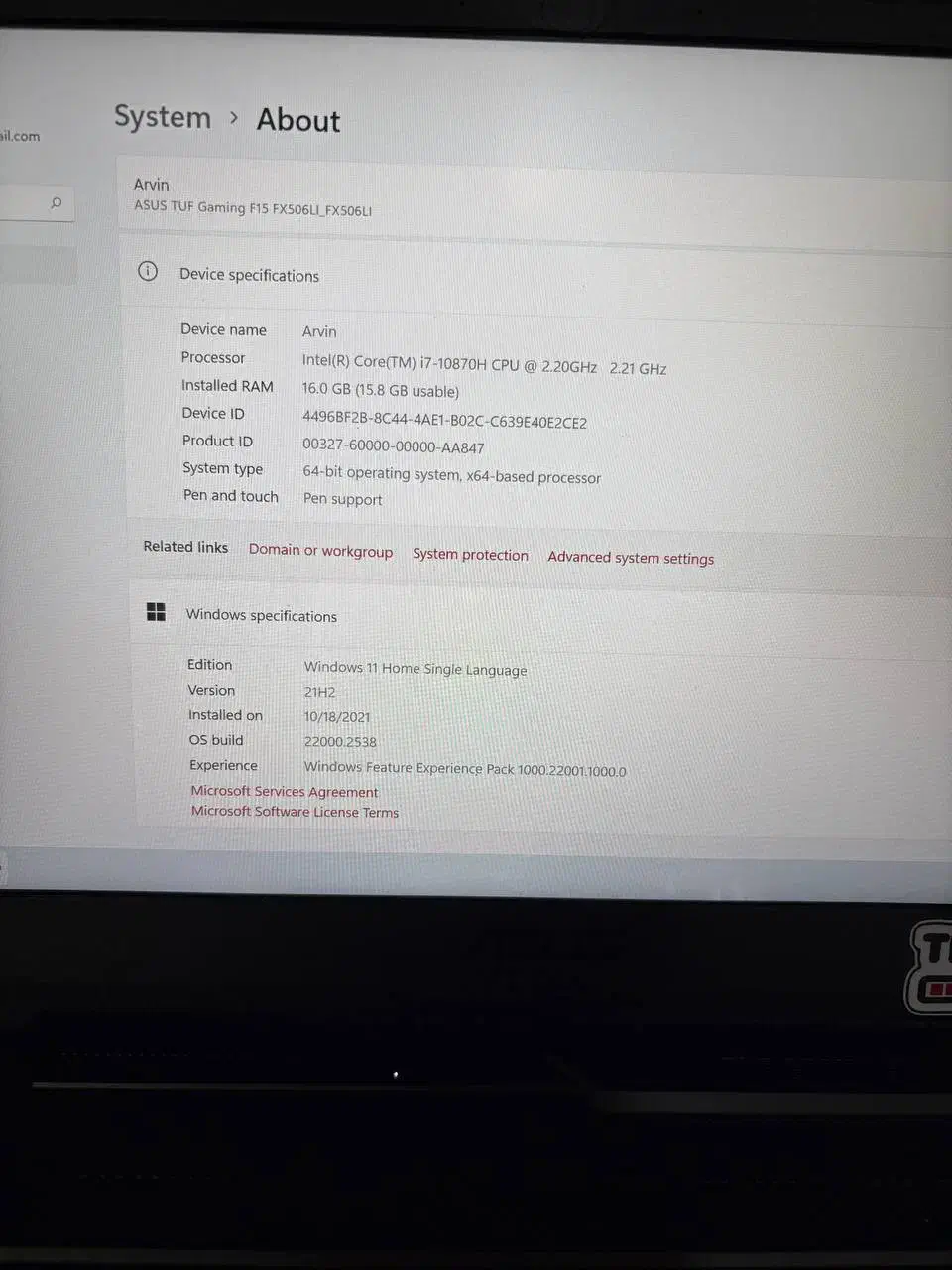 لپ تاپ 15 اینچی ایسوس مدل TUF GAMING FX506LI-HN148|رایانه همراه|قائم‌شهر, |دیوار