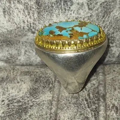 انگشتر نقره با سنگ زیبای فیروزه اصل|جواهرات|یاسوج, |دیوار