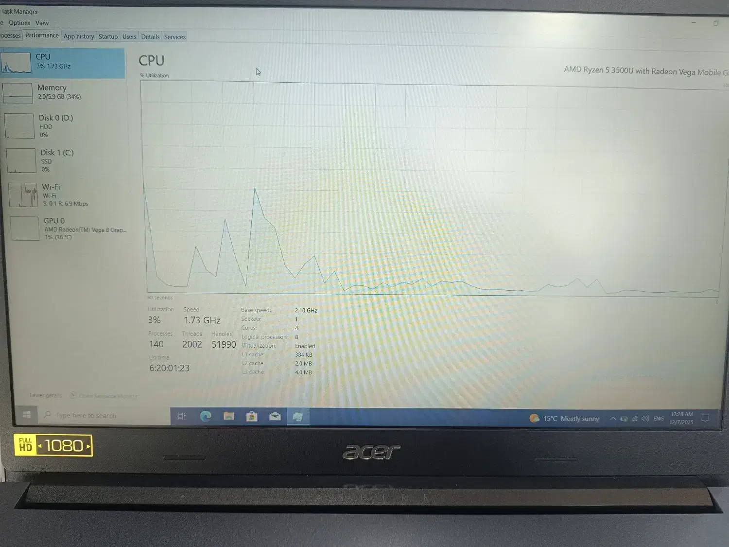 لپ‌تاپ Acer اوپن‌باکس  Ryzen 5 3500U|رایانه همراه|قیامدشت - خاورشهر, |دیوار