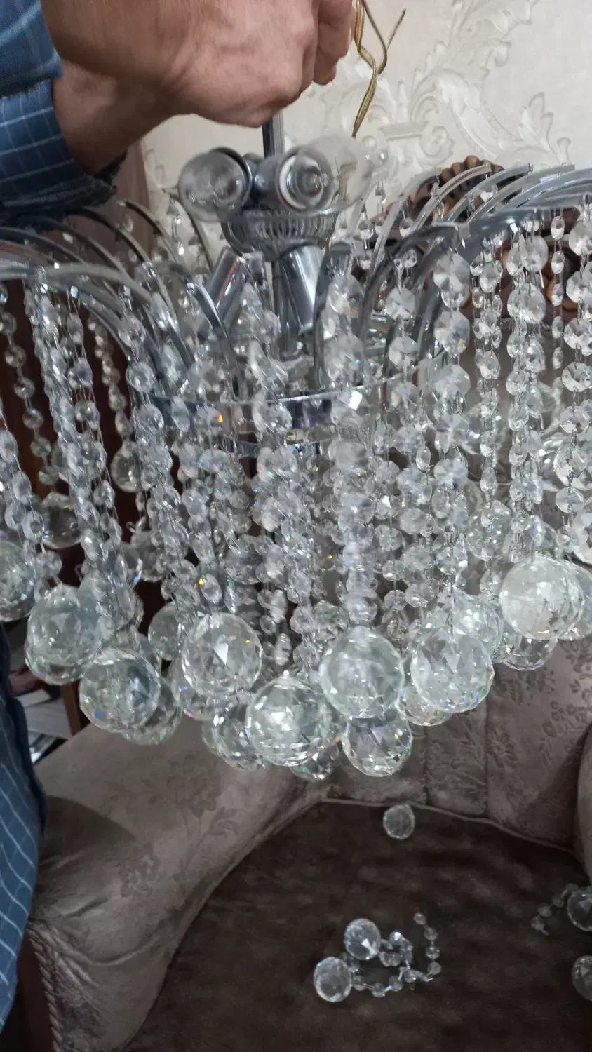 لوستر شش  (۶ لامپ) بزرگ کریستال استیل|لوستر و چراغ آویز|اصفهان, جامی|دیوار