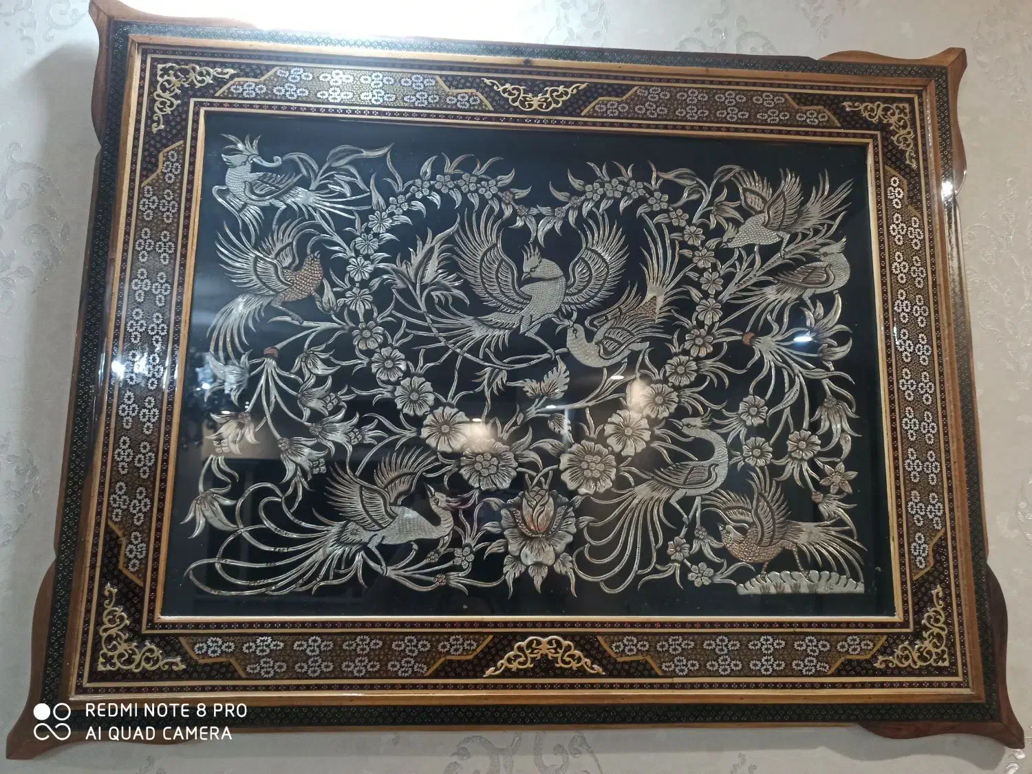 تابلو قلمزنی طرح گل و مرغ سایز 70در90|صنایع دستی و سایر لوازم تزئینی|اصفهان, ملک|دیوار