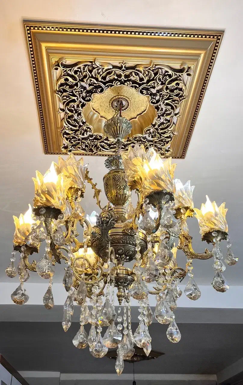 یک عدد لوستر ۶شاخه ۱۲شعله برنز|لوستر و چراغ آویز|الوند, |دیوار