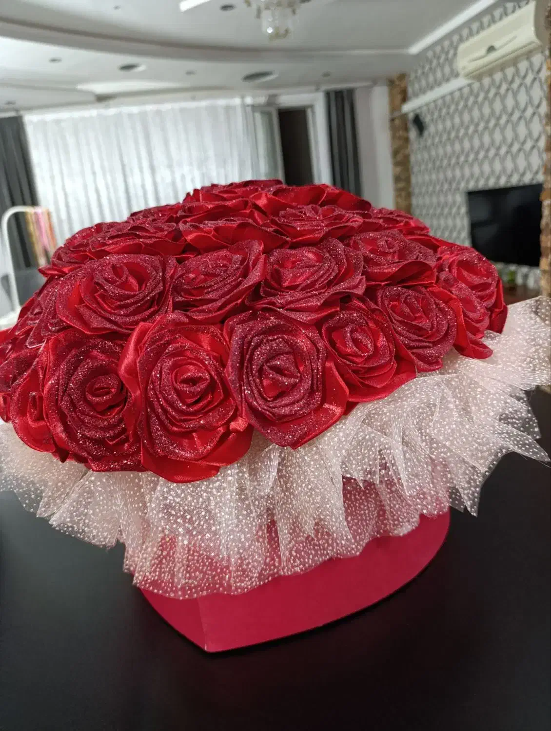 گل روبانی 90 شاخه شاین دار قلبی|گل مصنوعی|کرمانشاه, |دیوار