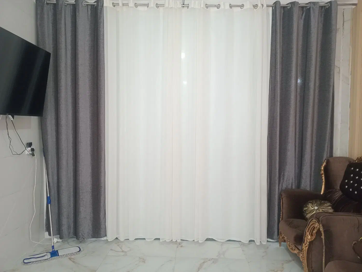 پرده پانج شیش متر حریر دوعدد پانچ یک متری|پرده، رانر، رومیزی|بندر کنگان, |دیوار