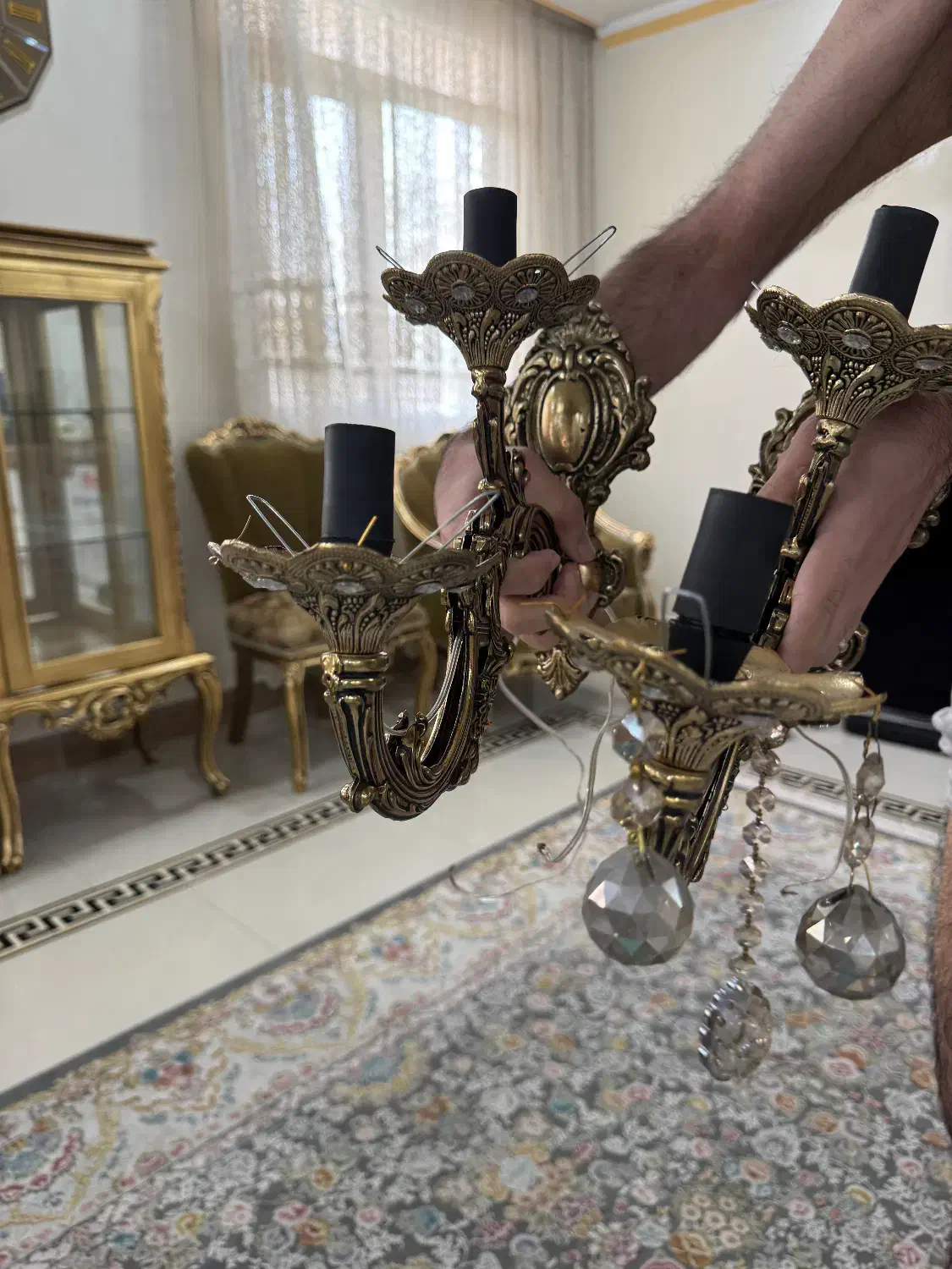 دیوار کوب آبکاری برنز دو شعله|لوستر و چراغ آویز|تهران, آشتیانی|دیوار