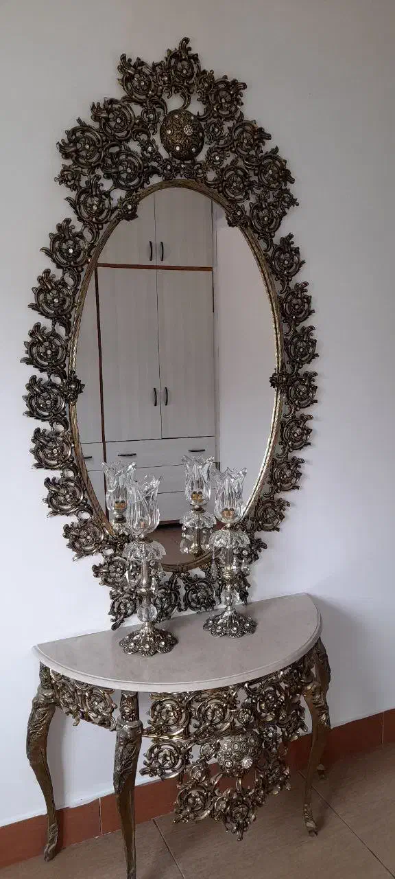 آینه شمعدان برنجی|بوفه، ویترین، کنسول|رستم‌آباد, |دیوار