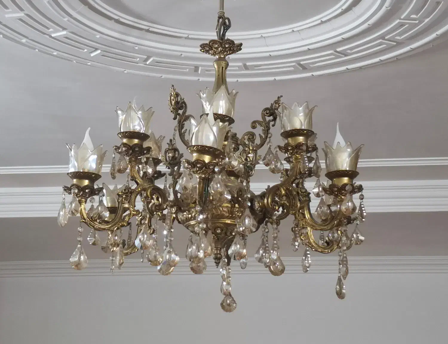 لوستر برنجی ۶شاخه ۱۲ شعله با دو عدد کناره در حدنو|لوستر و چراغ آویز|آمل, |دیوار