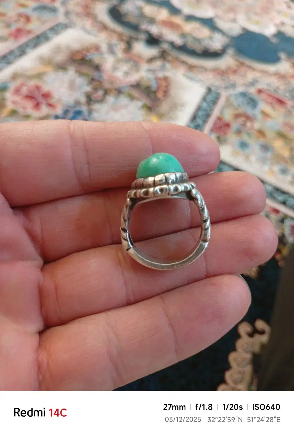 انگشتر نقره با سنگ فیروزه اصل|جواهرات|لنجان, |دیوار