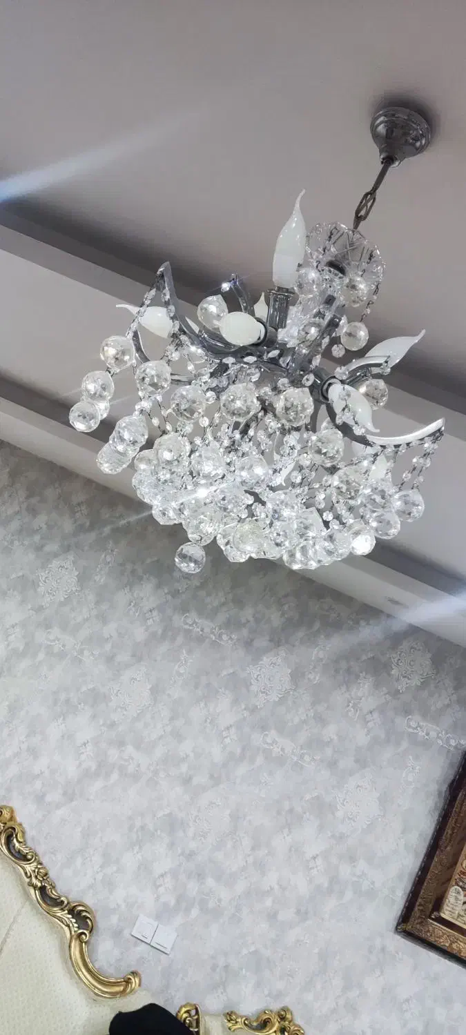 لوستر بزرگ الماس کریستالی مدل چشمه نور|لوستر و چراغ آویز|تاکستان, |دیوار