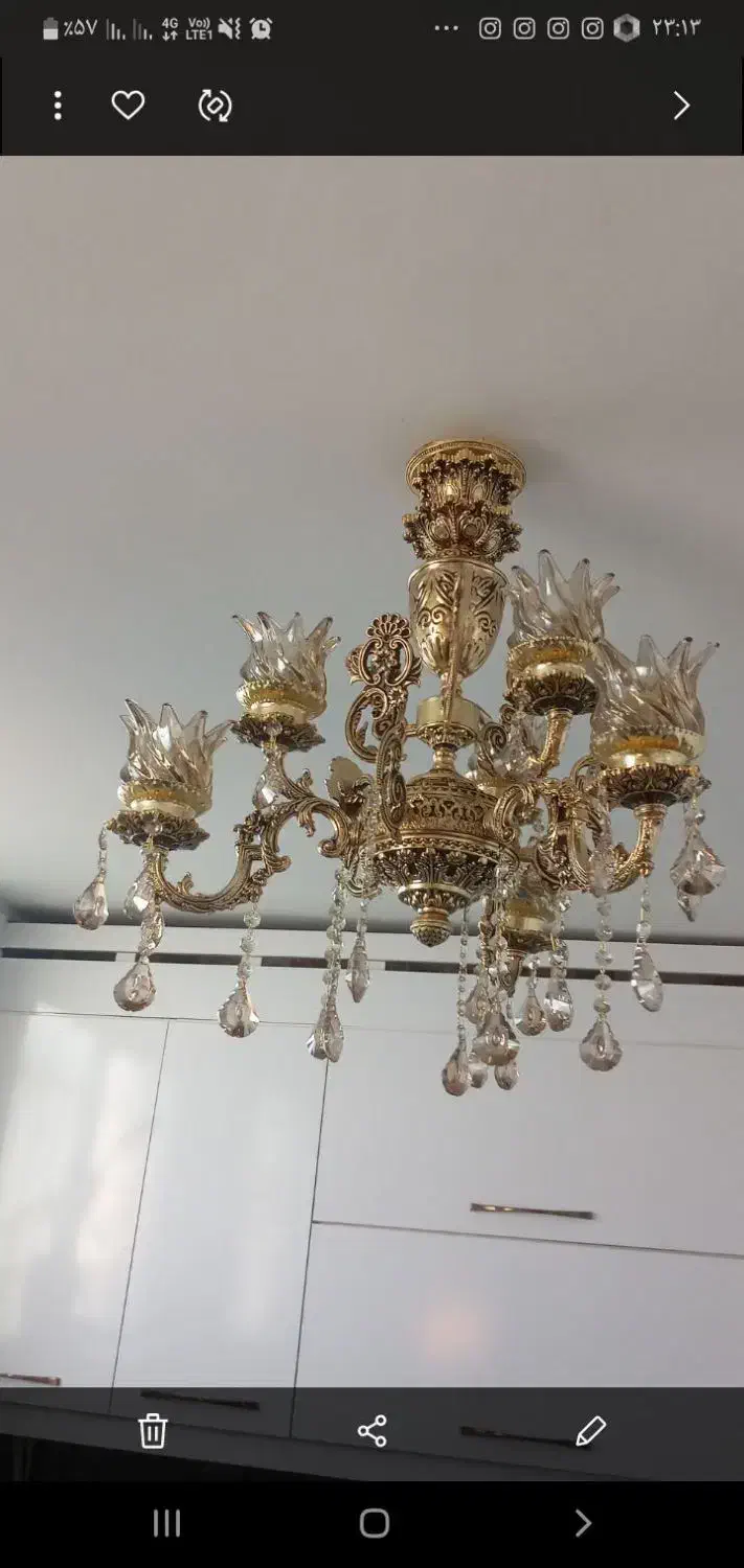 لوستر طرح دو گل طلایی شاهچراغ|لوستر و چراغ آویز|سبزوار, طبرسی (جعفرآباد)|دیوار