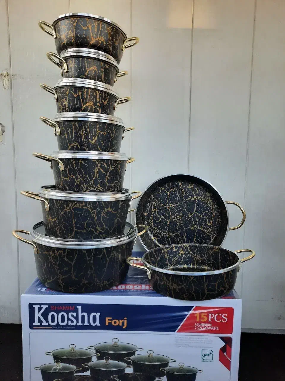 سرویس قابلمه ۱۵ پارچه کوشا طرح ماربل|ظروف پخت‌وپز|تهران, هاشم‌آباد|دیوار