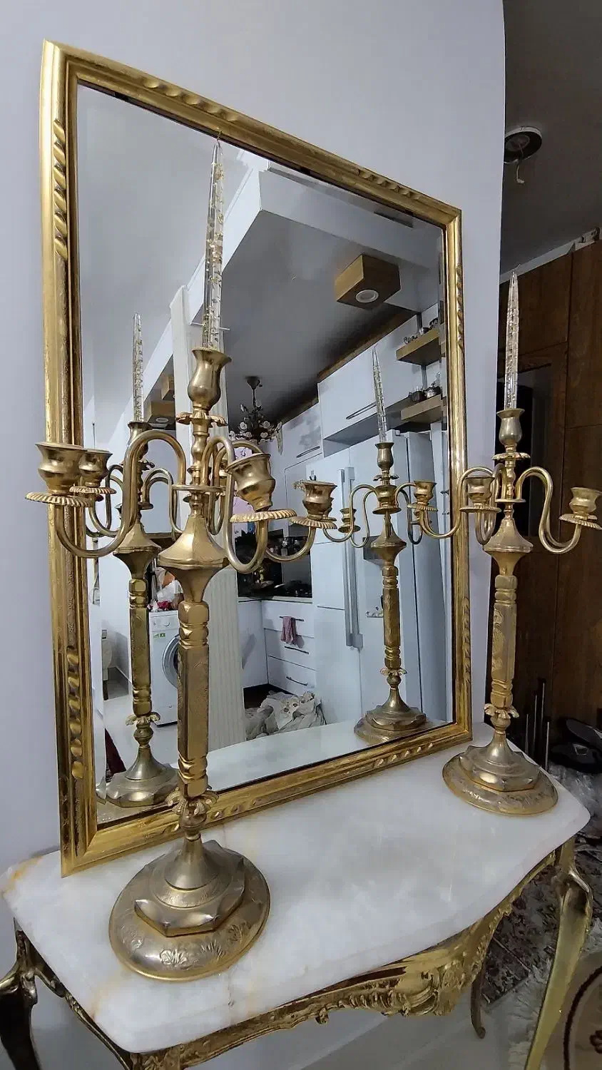 آیینه شمعدان برنجی|بوفه، ویترین، کنسول|مشهد, الهیه|دیوار