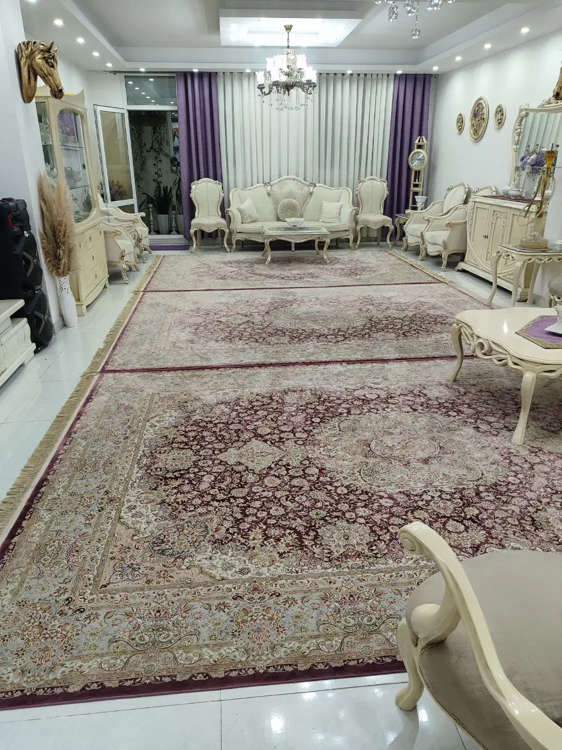 سه تخته فرش نه متری ابریشم اصل تمیز و در حد|فرش|بهارستان, |دیوار